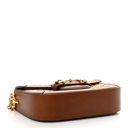 Gucci New Canvas Charisma Calfskin Crystal GG Monogram Mini Horsebit 1955 Shoulder Bag Camel Ebony 4 of 14