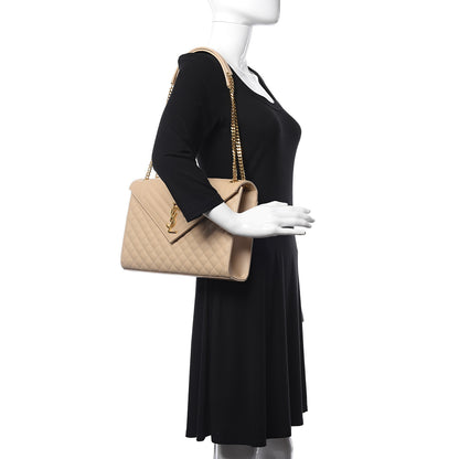 Saint Laurent Grain De Poudre Mixed Matelasse Large Triquilt Monogram Satchel Nude Powder 2 of 10