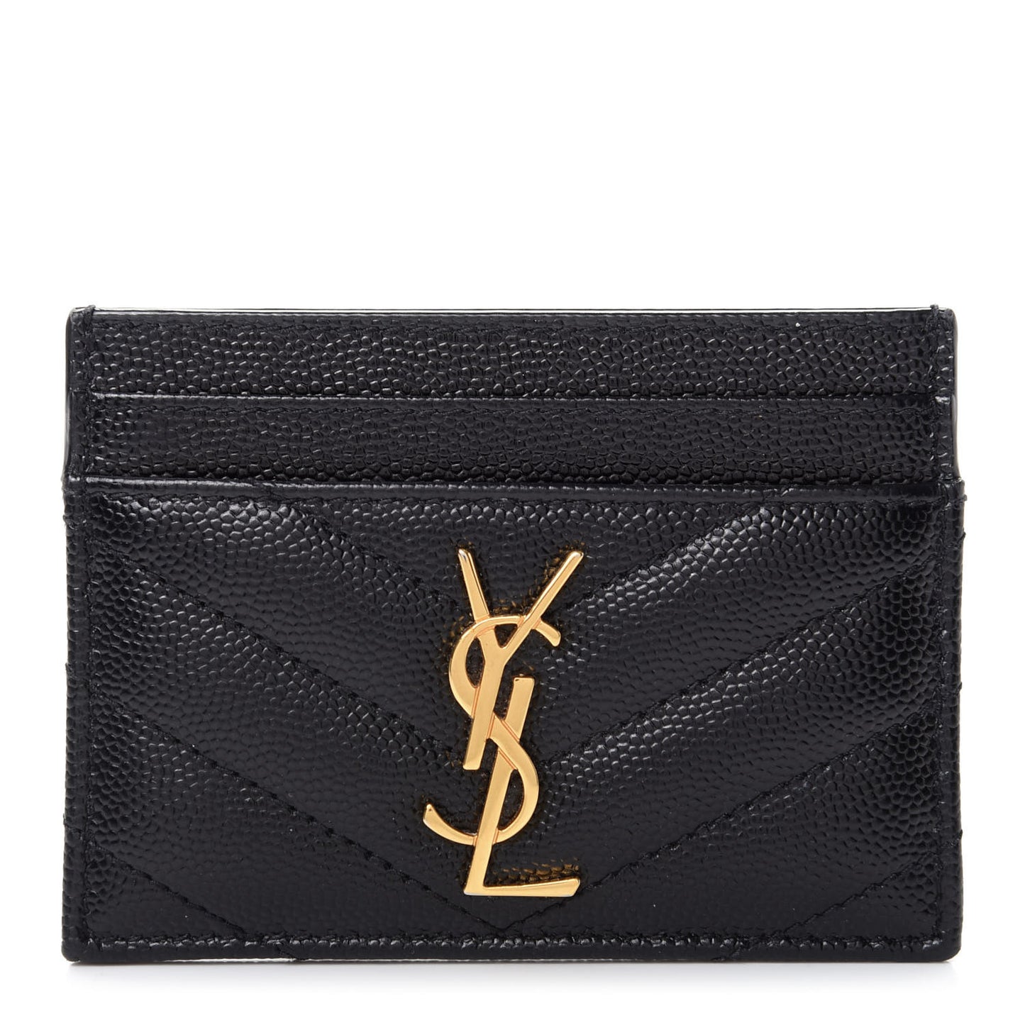 Grain De Poudre Matelasse Chevron Monogram Credit Card Case Black