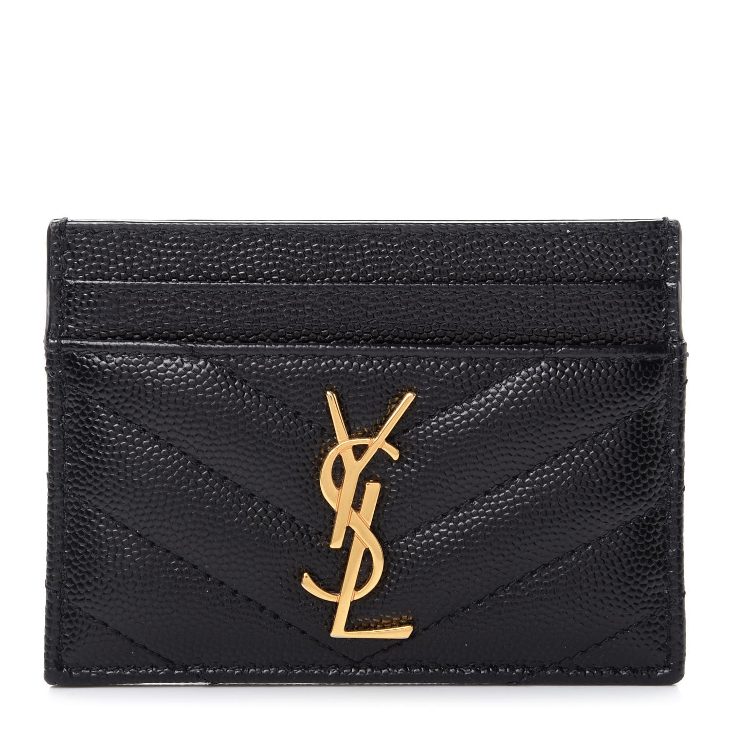 Saint Laurent Grain De Poudre Matelasse Chevron Monogram Credit Card Case Black 1 of 7