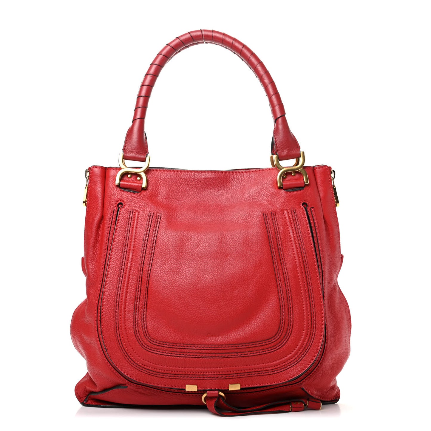 Calfskin Marcie Size Zip Satchel Plaid Red