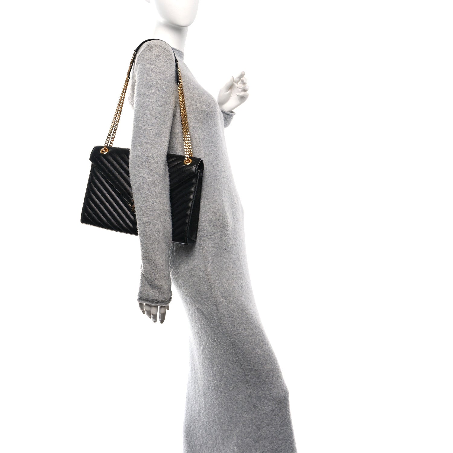 Saint Laurent Grain De Poudre Textured Mixed Matelasse Large Triquilt Monogram Satchel Black 2 of 10