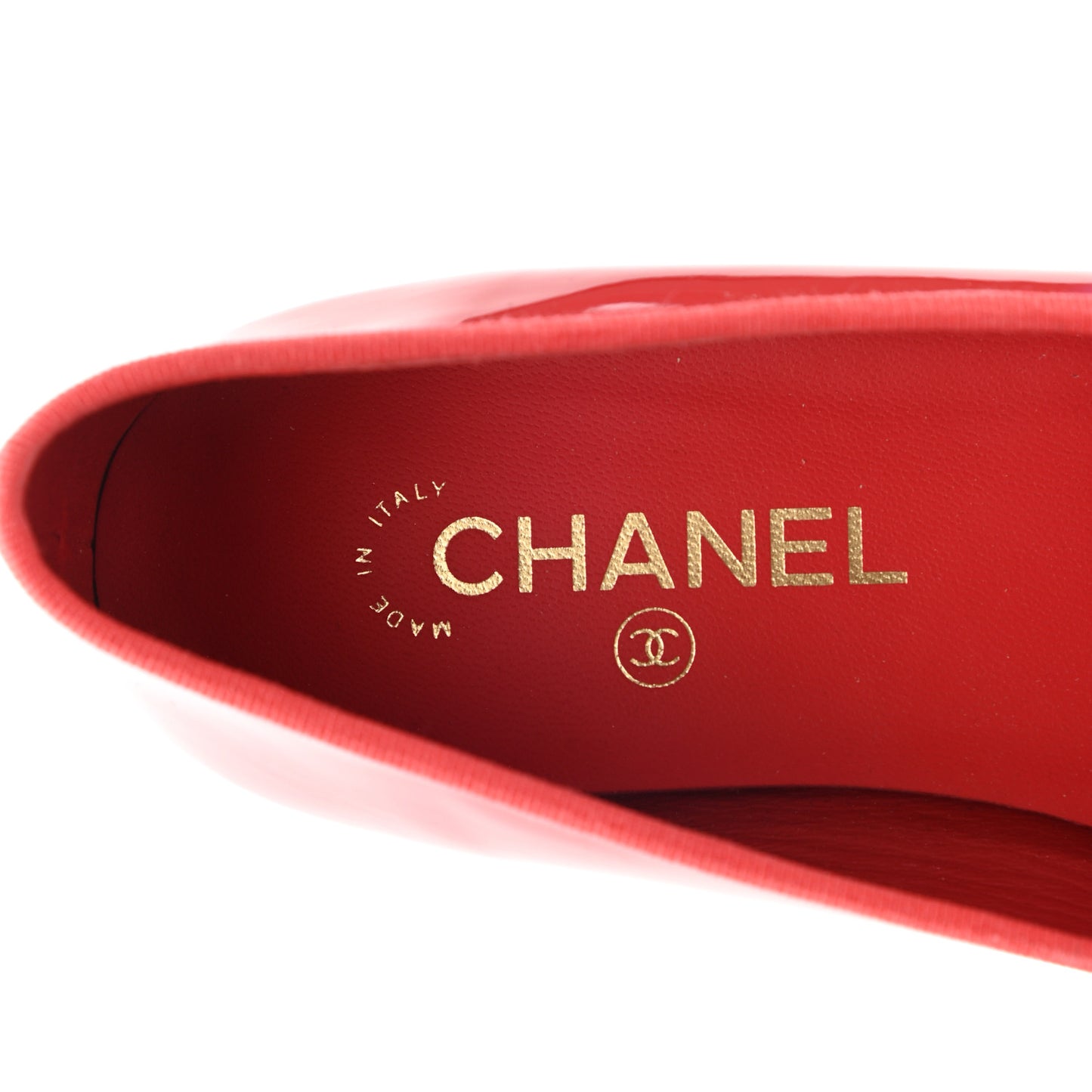 Patent Calfskin CC Cap Toe Ballerina Flats 40.5 Red Black