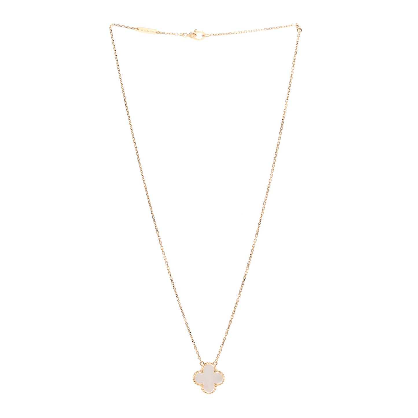 18K Yellow Gold Mother of Pearl Vintage Alhambra Pendant Necklace