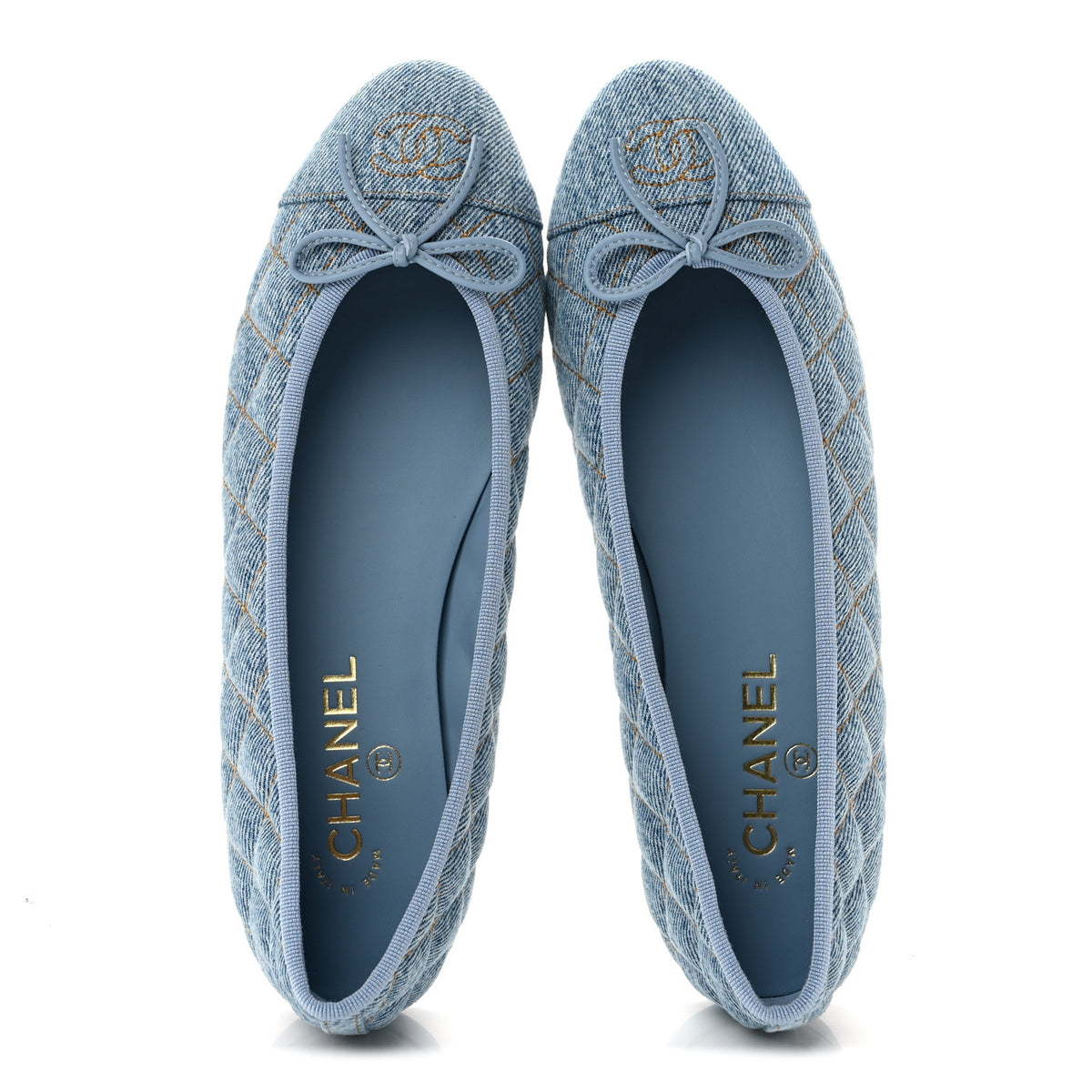 Chanel Denim Quilted CC Cap Toe Ballerina Flats 40 Light Blue 2 of 10