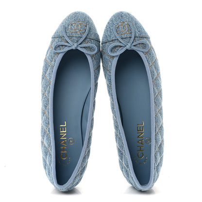 Chanel Denim Quilted CC Cap Toe Ballerina Flats 40 Light Blue 2 of 10