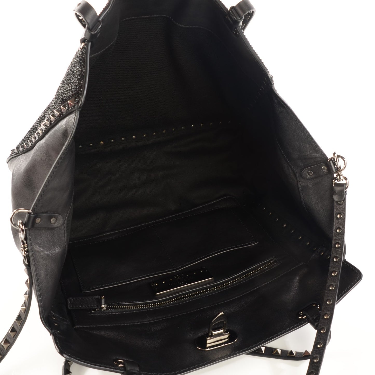 Vitello Crystal Medium Rockstud Tote Black