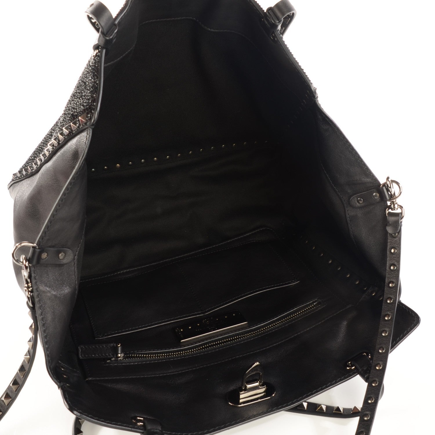 Valentino Garavani Vitello Crystal Medium Rockstud Tote Black 5 of 9