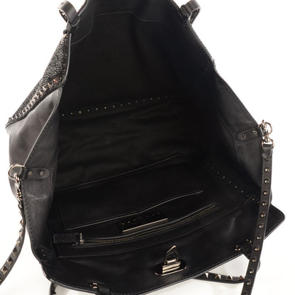 Valentino Garavani Vitello Crystal Medium Rockstud Tote Black 5 of 9