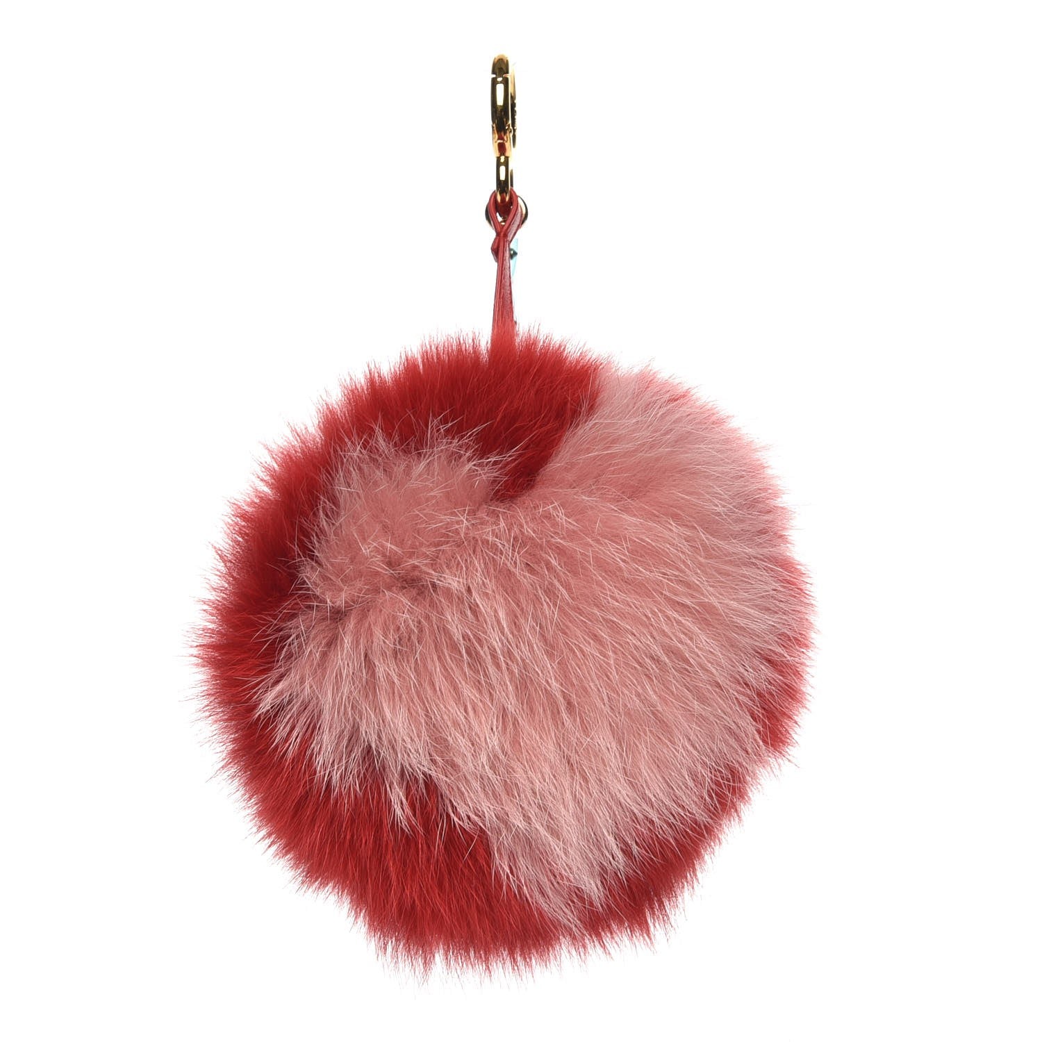 Fendi Fox Fur Shiny Nappa Heart Pom Pom Bag Charm Rosso Rosa 1 of 4