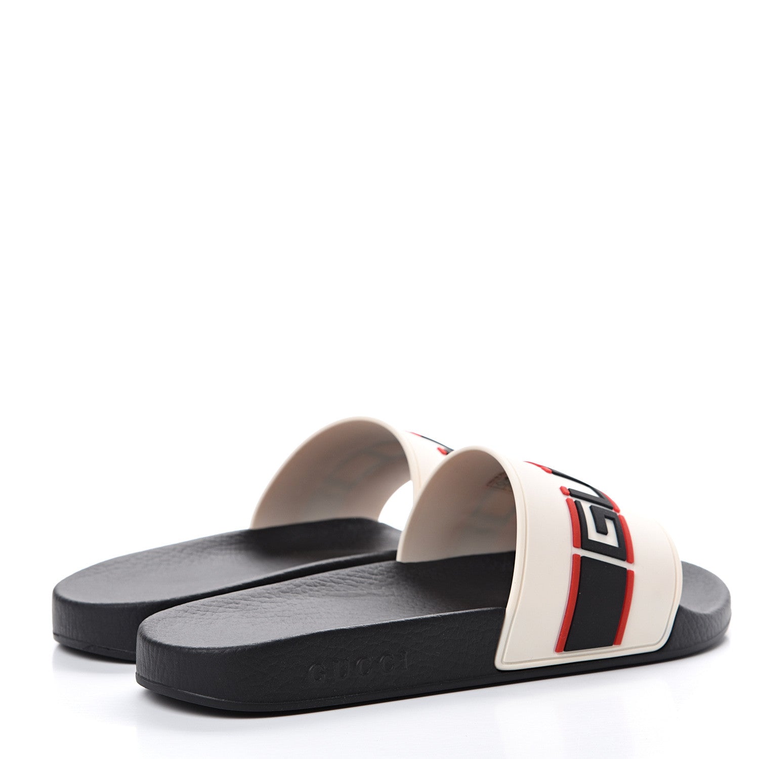 Gucci Rubber Stripe Mens Pool Slide Sandals 8 Ecru Poppy Black 4 of 7