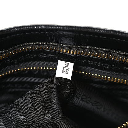 Prada Glossy Calfskin Triangle Large Bonnie Shoulder Bag Black 6 of 9