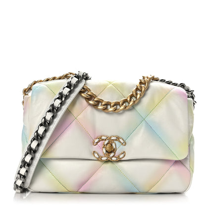 Chanel Printed Goatskin Quilted Medium Chanel 19 Flap White Multicolor 1 of 10