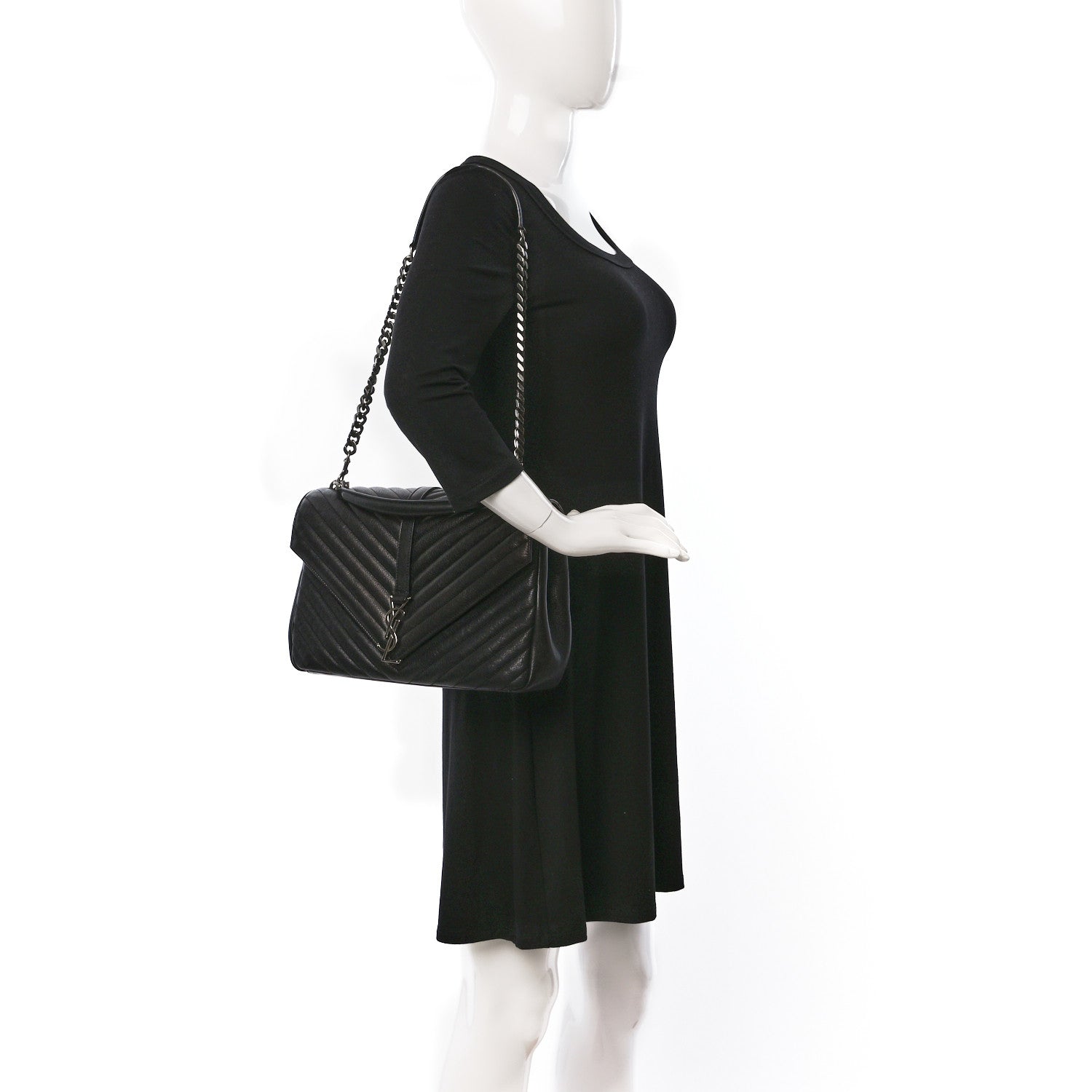 Saint Laurent Sheepskin Matelasse Chevron Monogram Large College Satchel Black 2 of 10