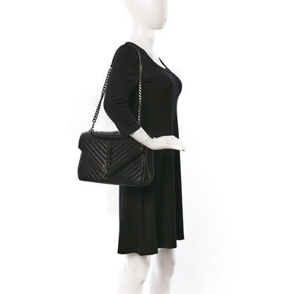 Saint Laurent Sheepskin Matelasse Chevron Monogram Large College Satchel Black 2 of 10