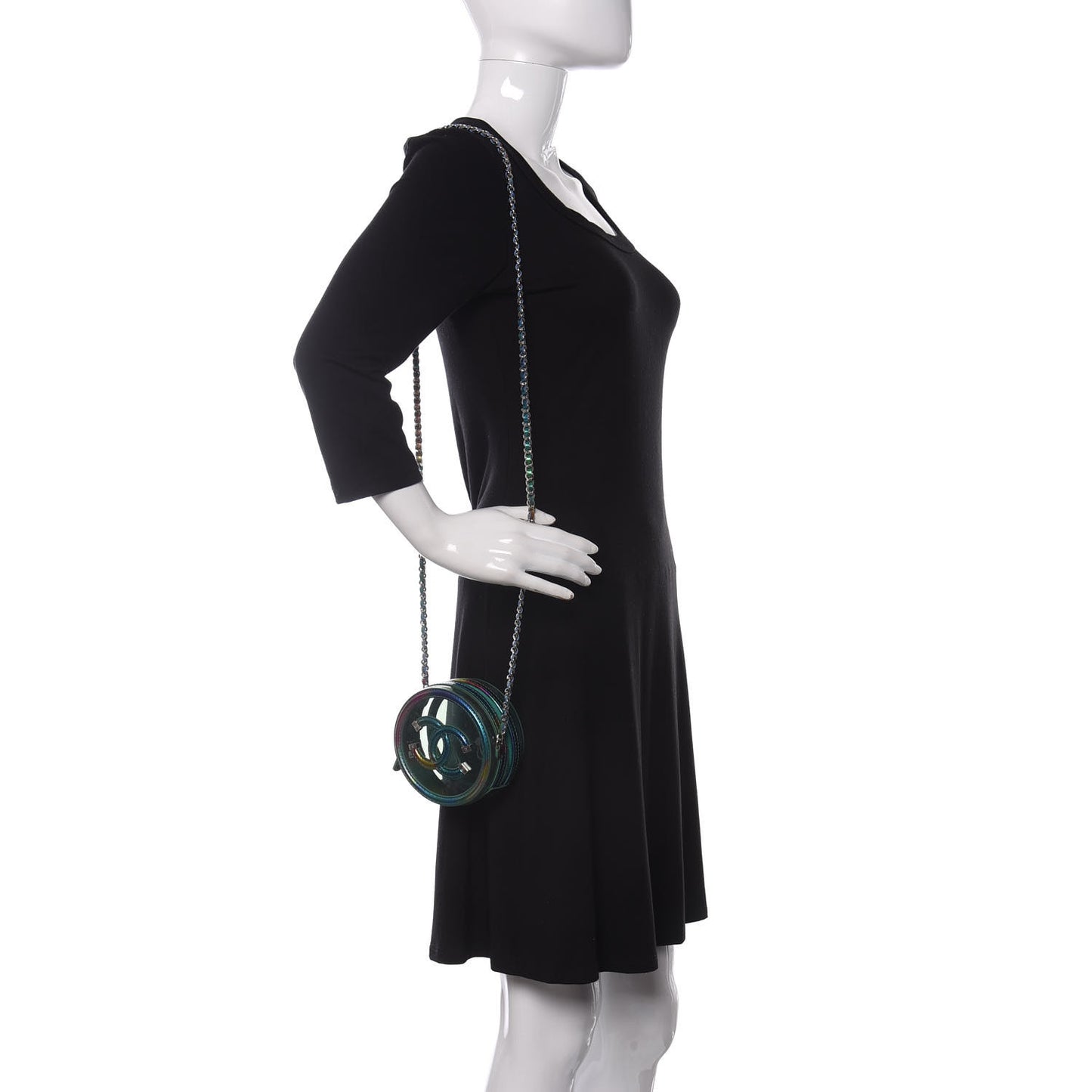 PVC Calfskin Lambskin Quilted Round Filigree Clutch With Chain Green