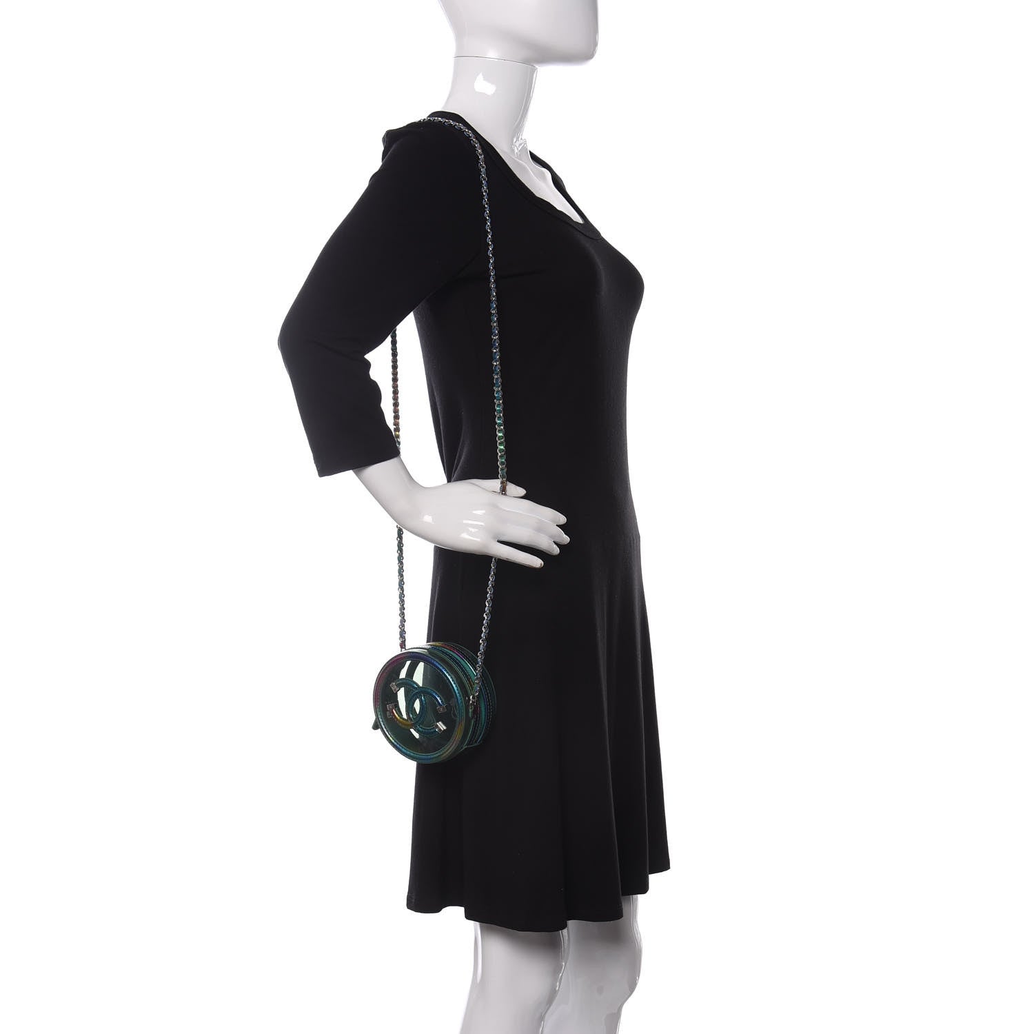 Chanel PVC Calfskin Lambskin Quilted Round Filigree Clutch With Chain Green 2 of 10