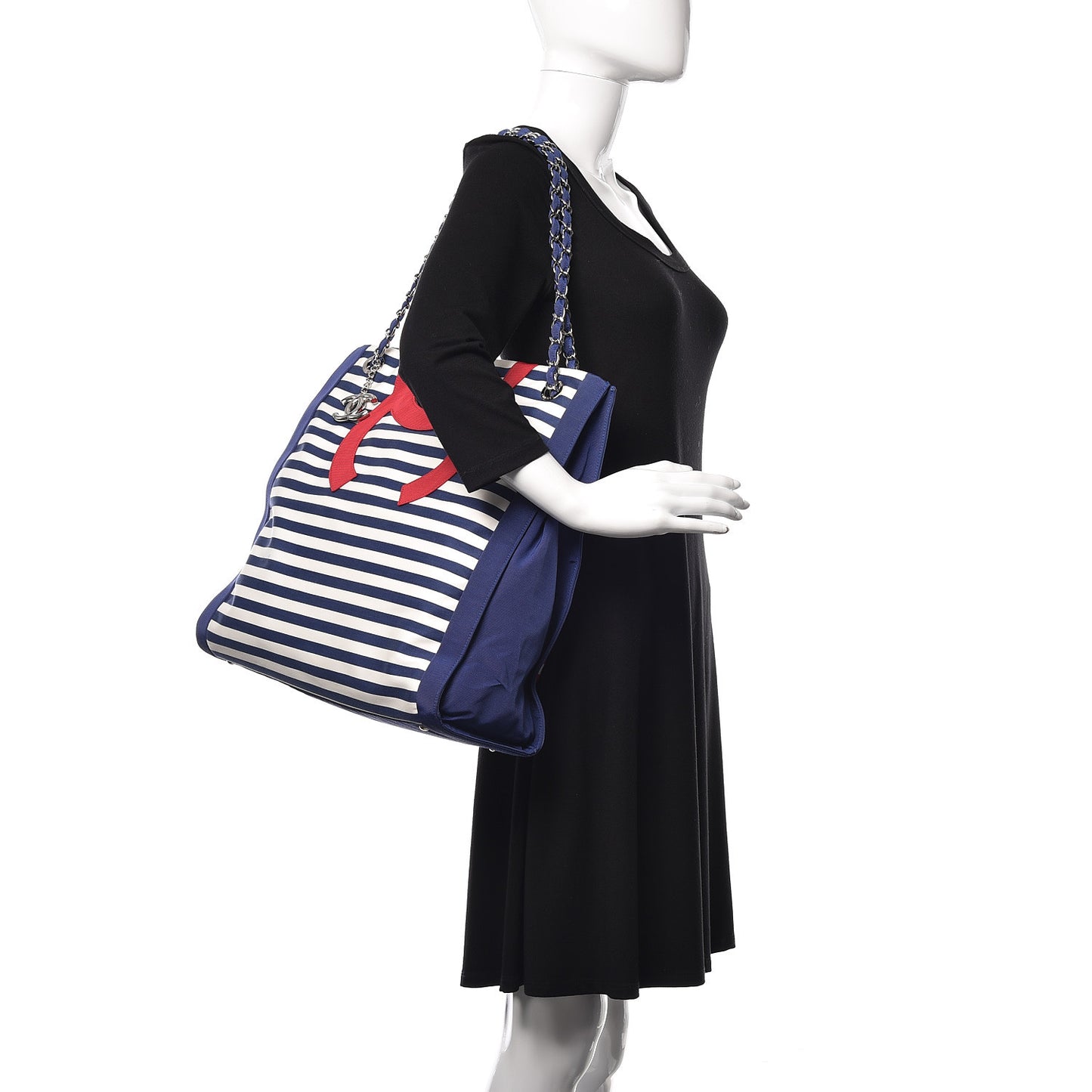 Striped Canvas CC Large Shopping Tote Blue Red White