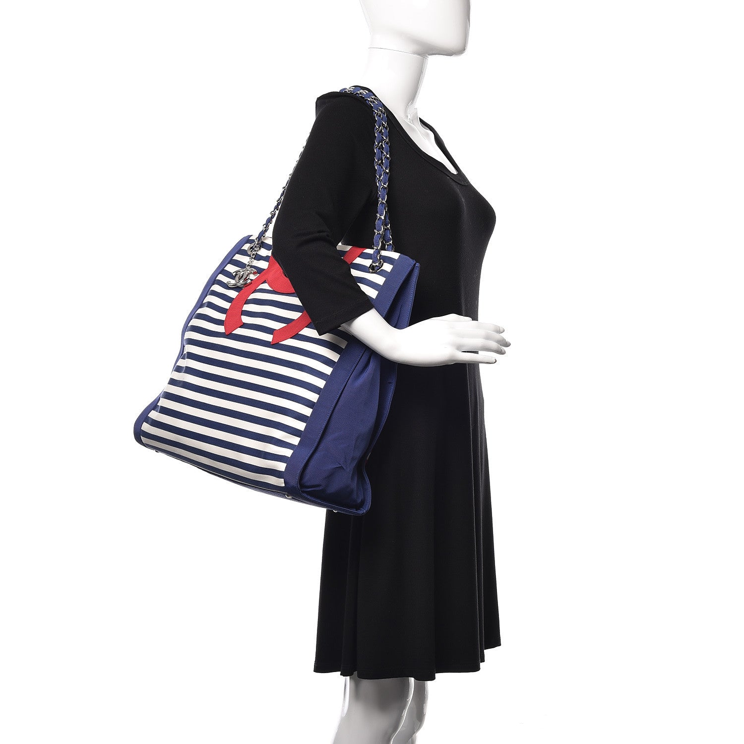 Chanel Striped Canvas CC Large Shopping Tote Blue Red White 2 of 11