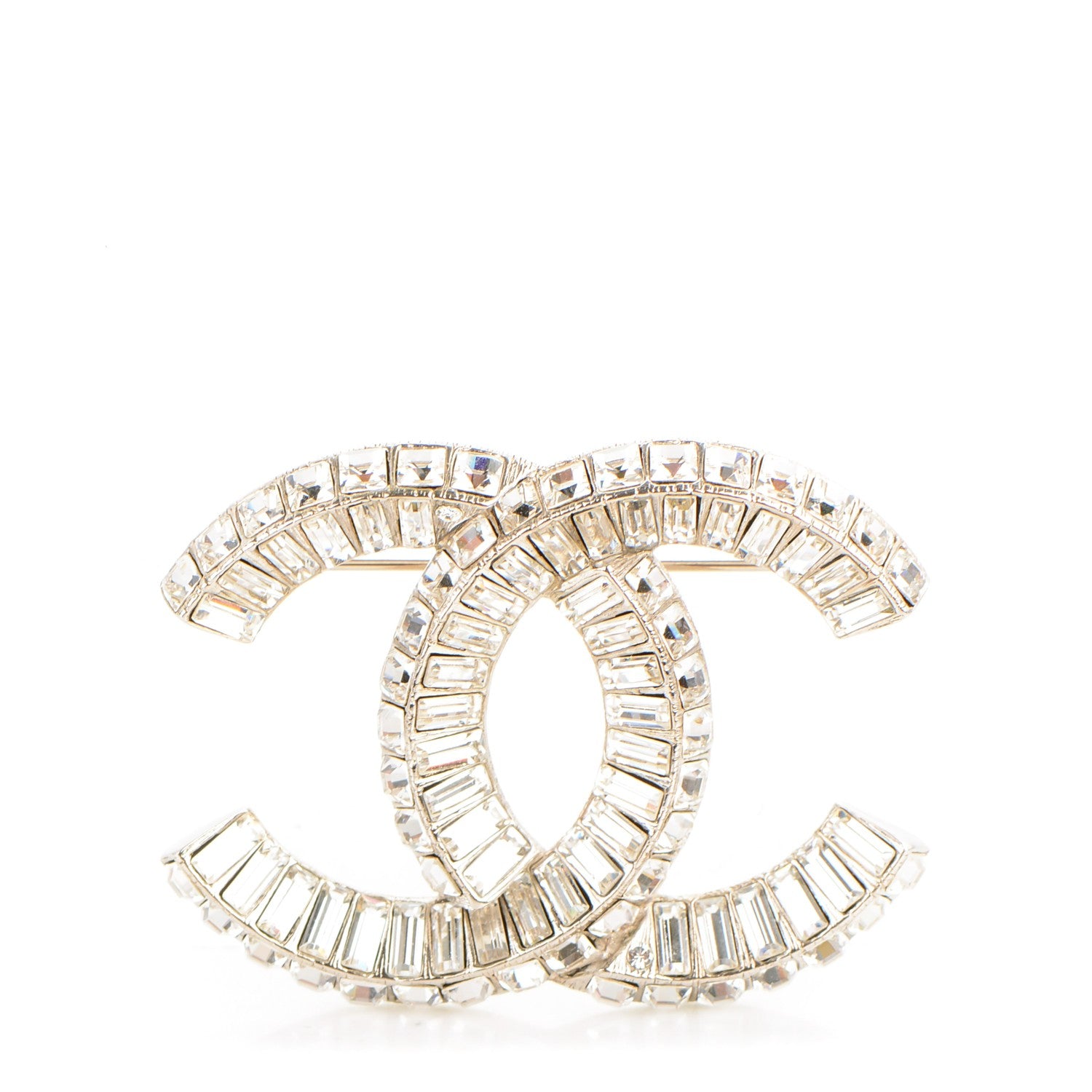 Chanel Baguette Crystal CC Brooch Silver 1 of 5