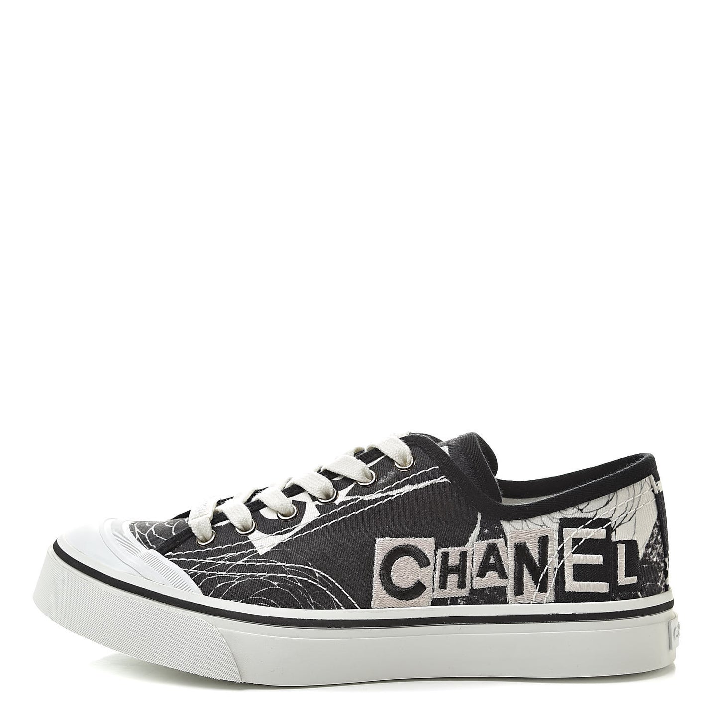Printed Fabric Low Top Logo Sneakers 38.5 White Black