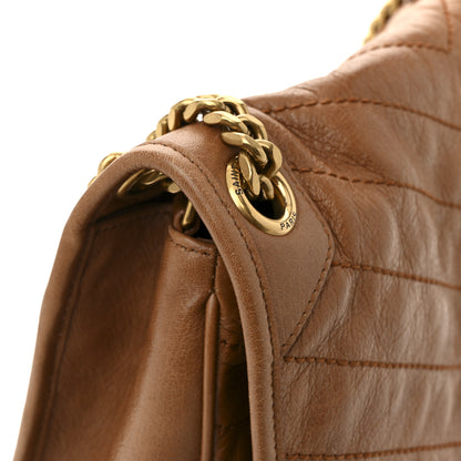 Saint Laurent Crinkled Calfskin Matelasse Monogram Medium Niki Chain Satchel Caramel 12 of 17