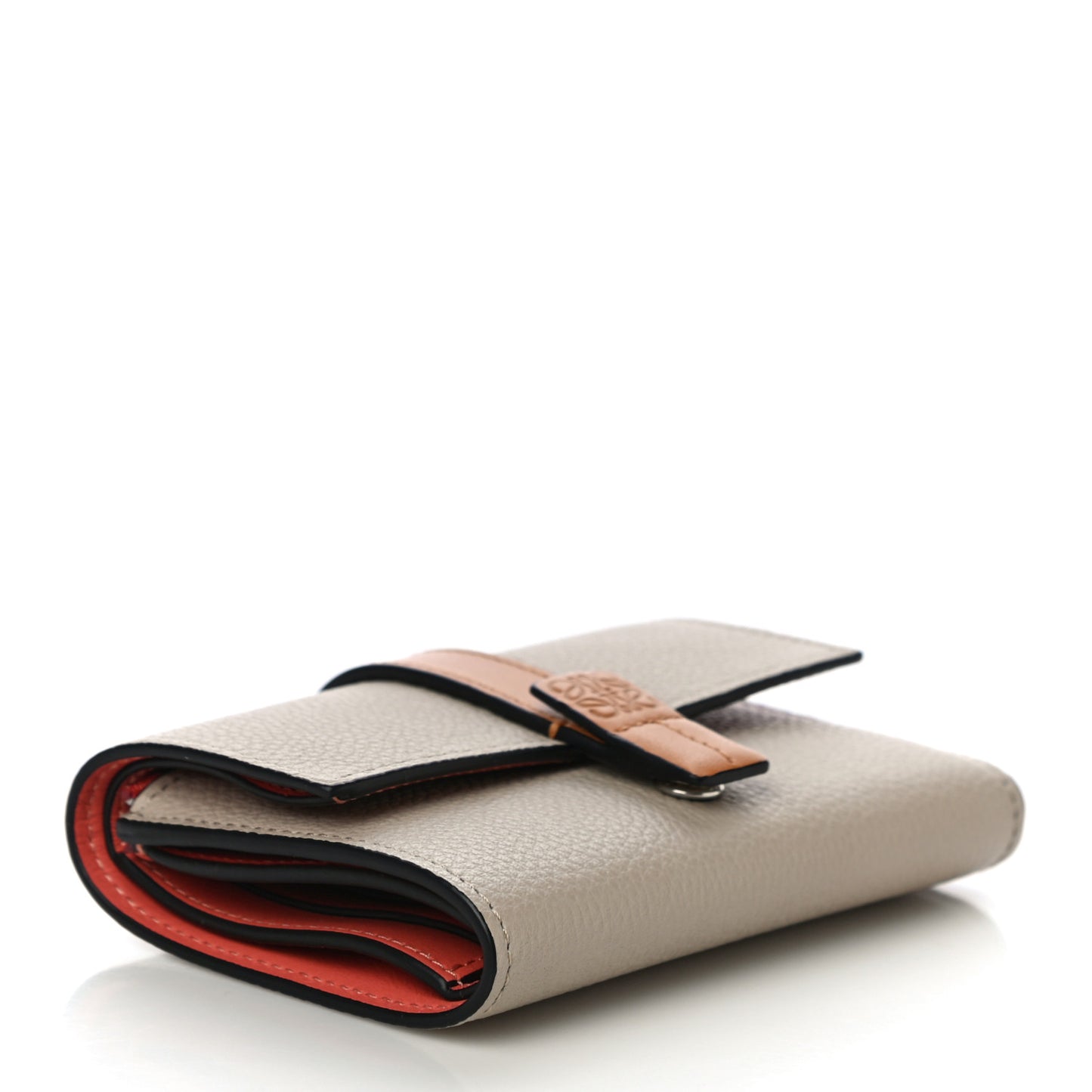 Grained Calfskin Compact Zip Wallet Light Oat