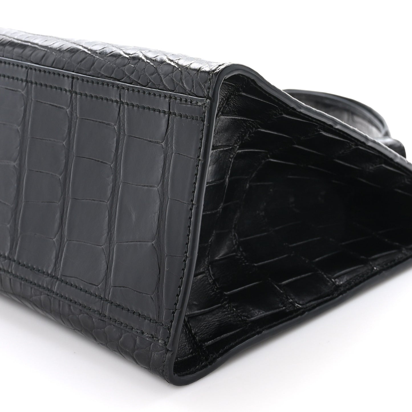 Crocodile Medium GG Marmont Top Handle Bag Black