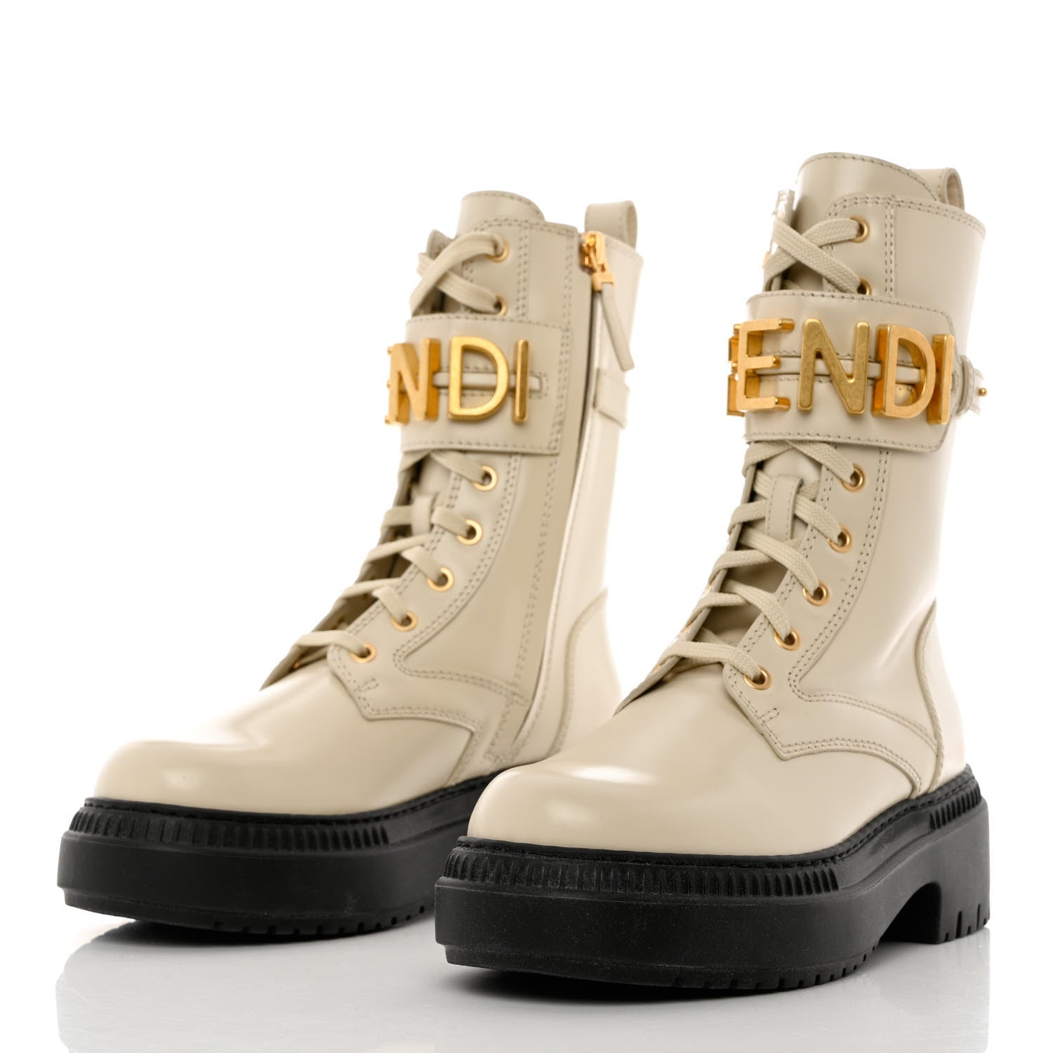 Fendi Vitello Abrasivato Fendigraphy 50mm Biker Boots 36 White 3 of 9