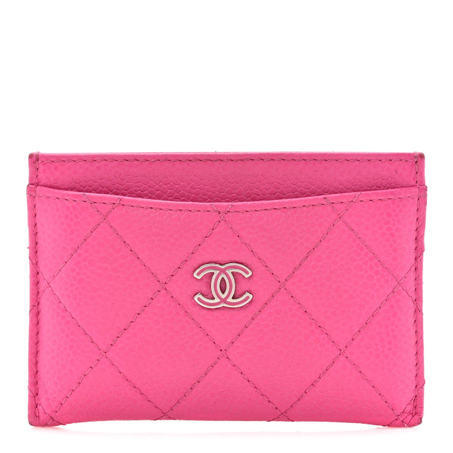 Caviar Quilted Enamel Card Holder Pink
