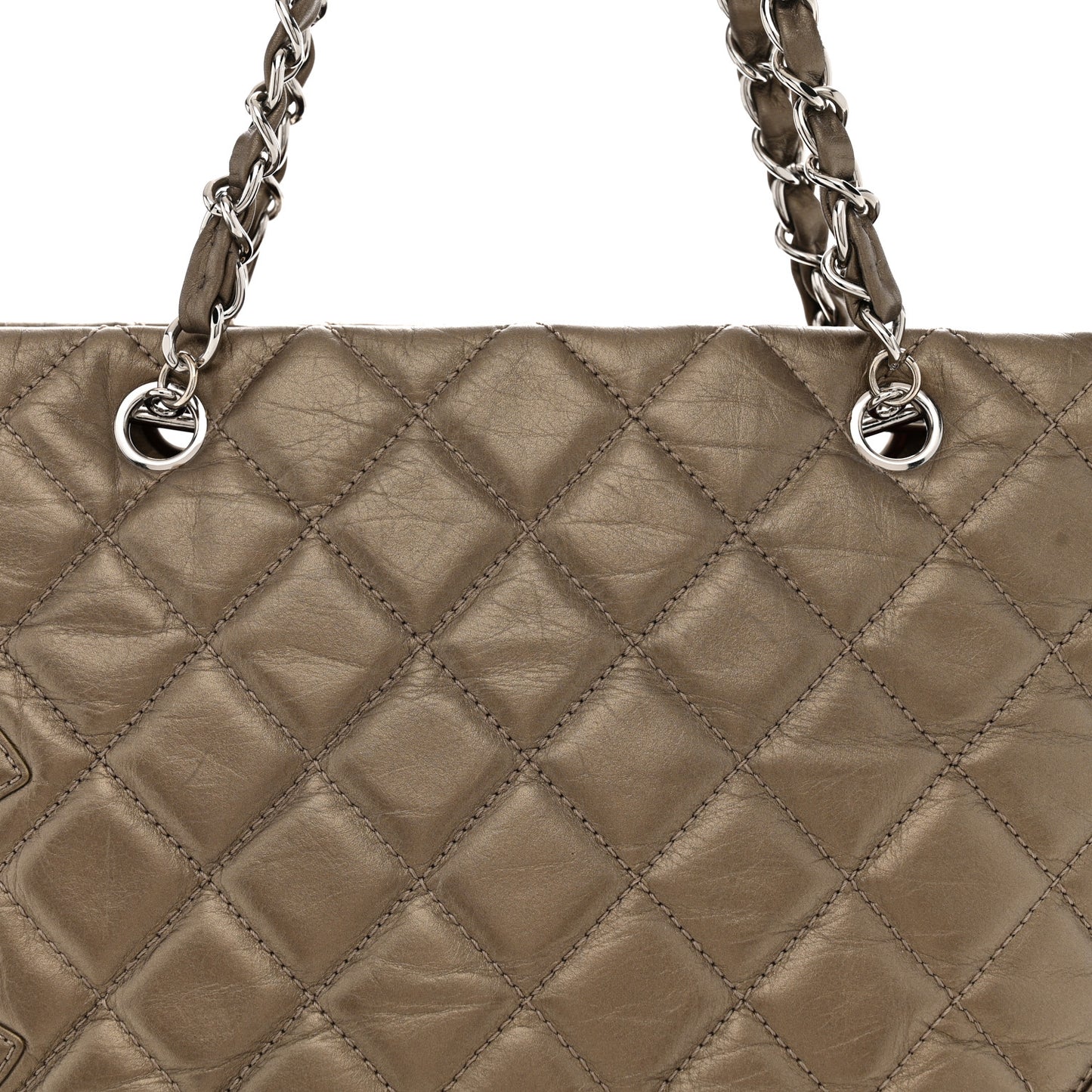 Metallic Aged Calfskin Quilted Large Cotton Club Tote Bronze