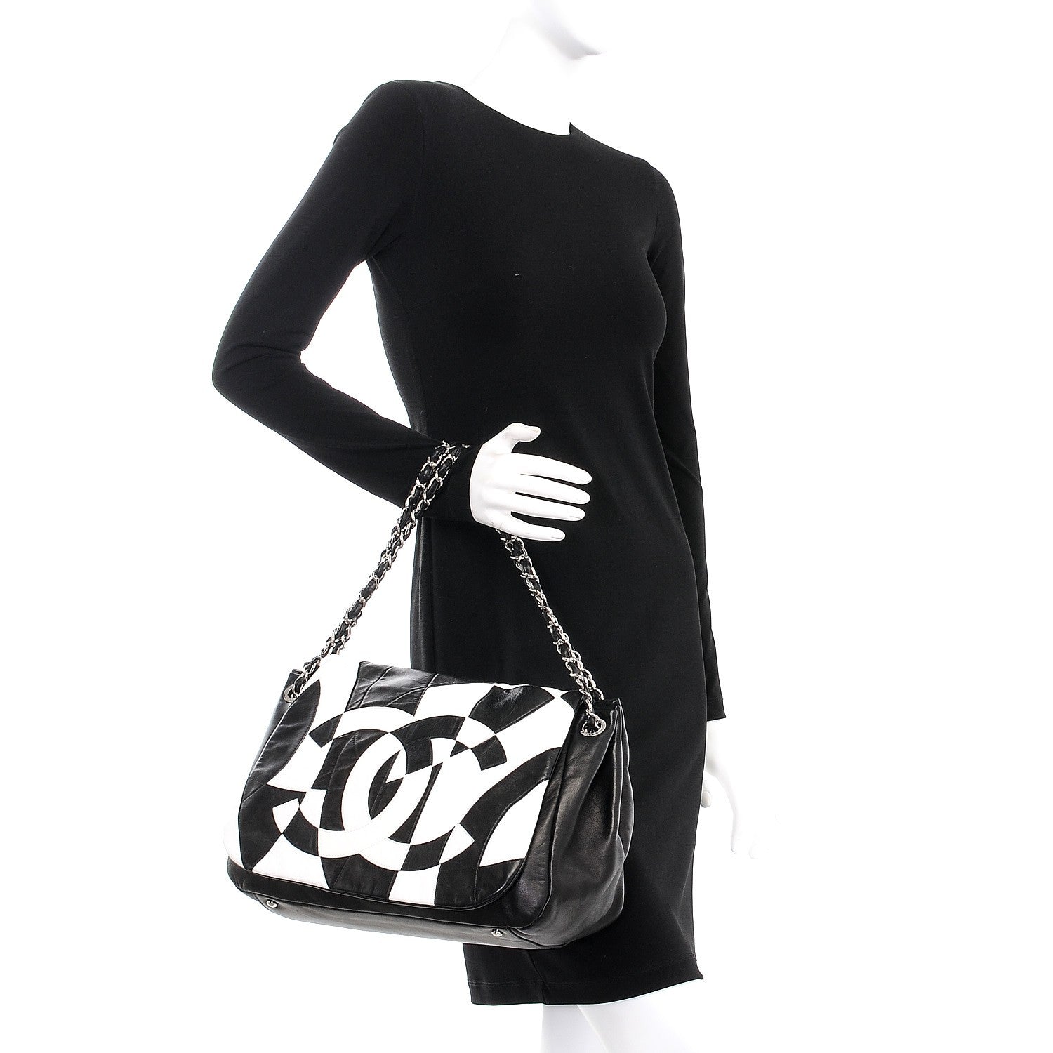 Chanel Lambskin Patchwork Accordion Flap Black White 3 of 10