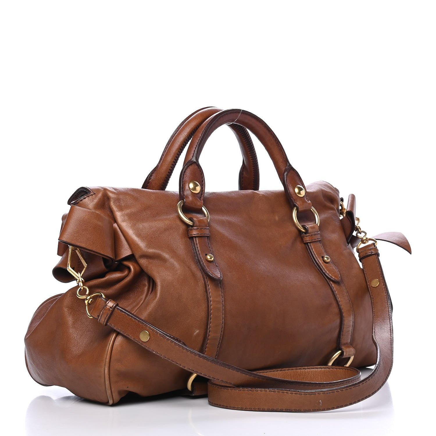 Miu Miu Vitello Lux Bow Bag Brown 2 of 5