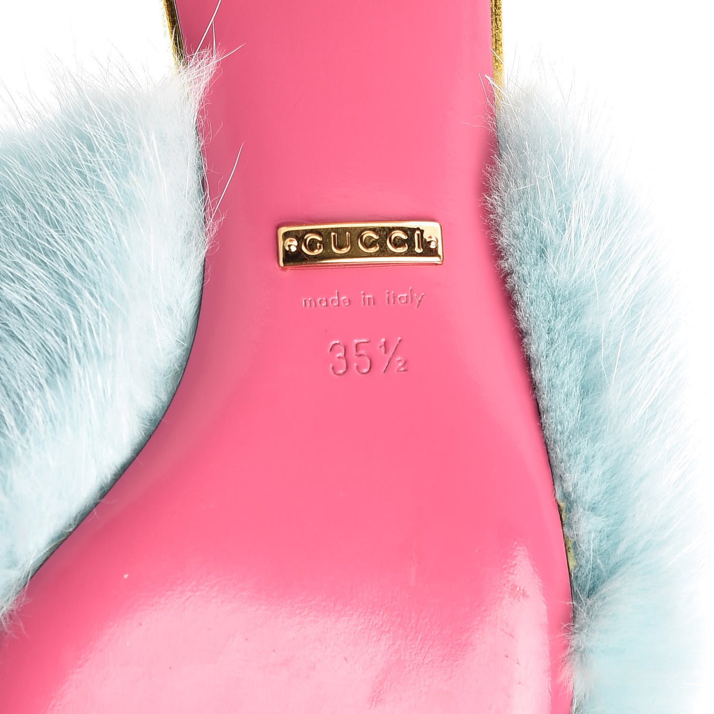 Mink Nappa Crystal Candy Mules 35.5 Vibrant Turquoise Gold