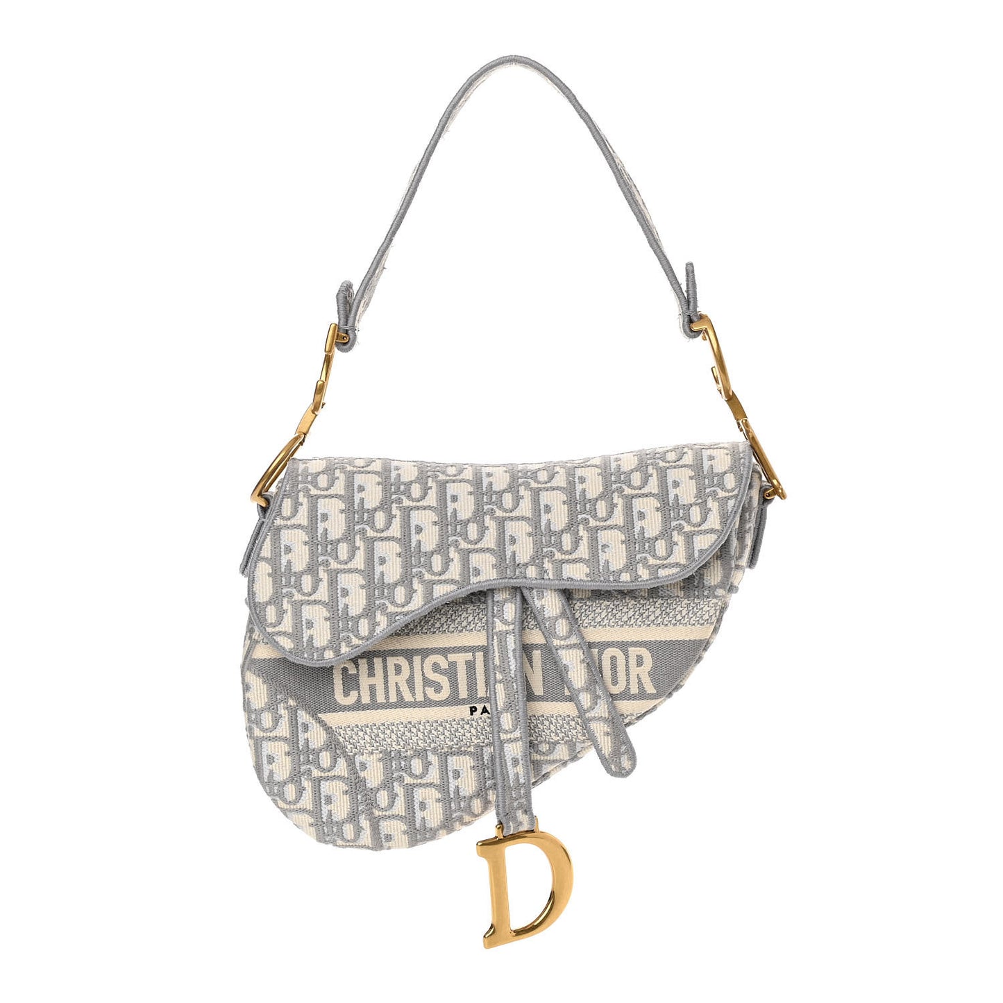 Oblique Embroidered Saddle Bag Gray