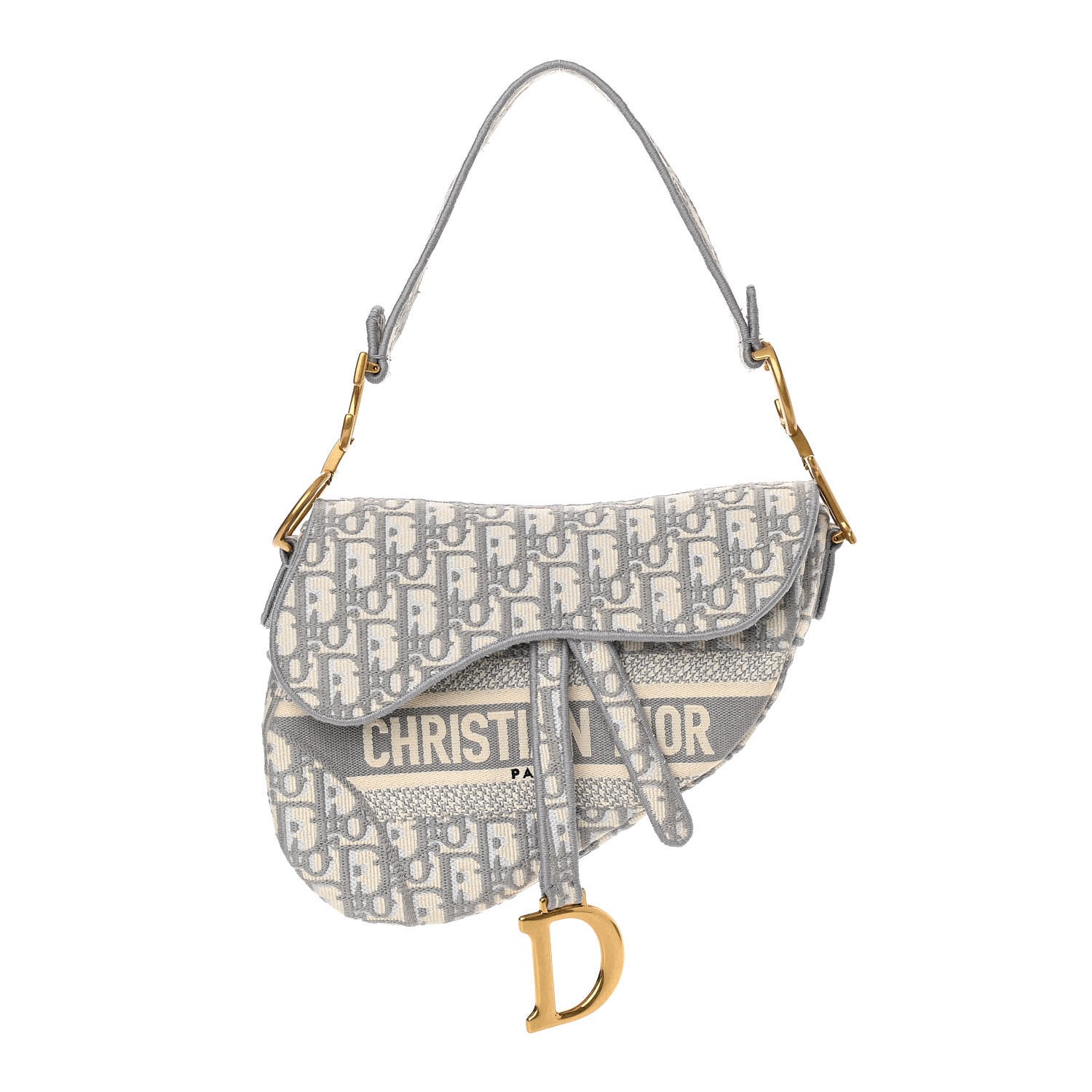 Christian Dior Oblique Embroidered Saddle Bag Gray 1 of 10