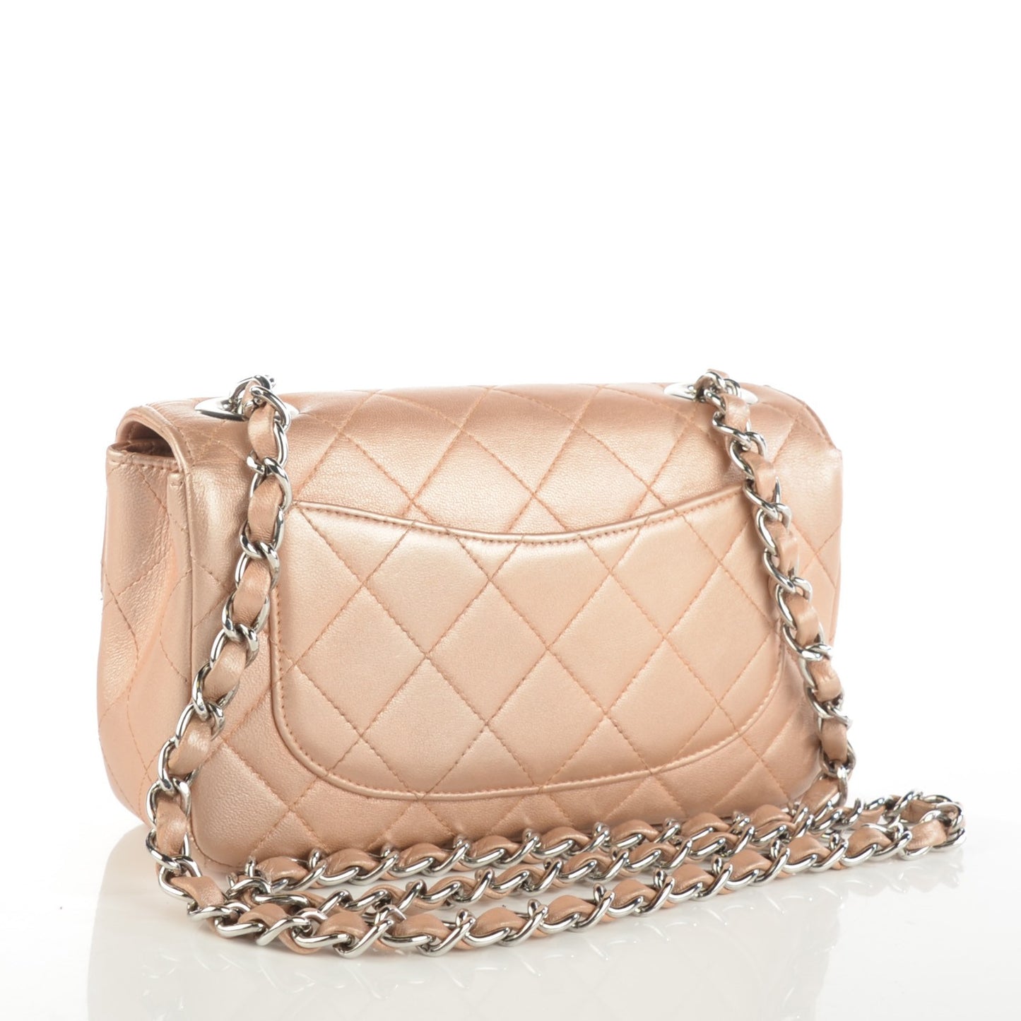 Metallic Lambskin Quilted Extra Mini Flap Light Pink