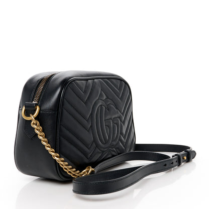 Gucci Calfskin Matelasse Small GG Marmont Chain Shoulder Bag Black 3 of 11