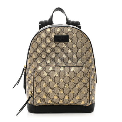 Gucci GG Supreme Monogram Bees Print Small Day Backpack Beige Oro Black 1 of 10