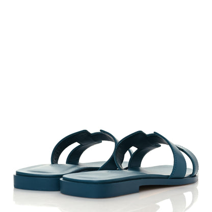 Hermes Calfskin Oran Sandals 35 Bleu Emeraude 4 of 9