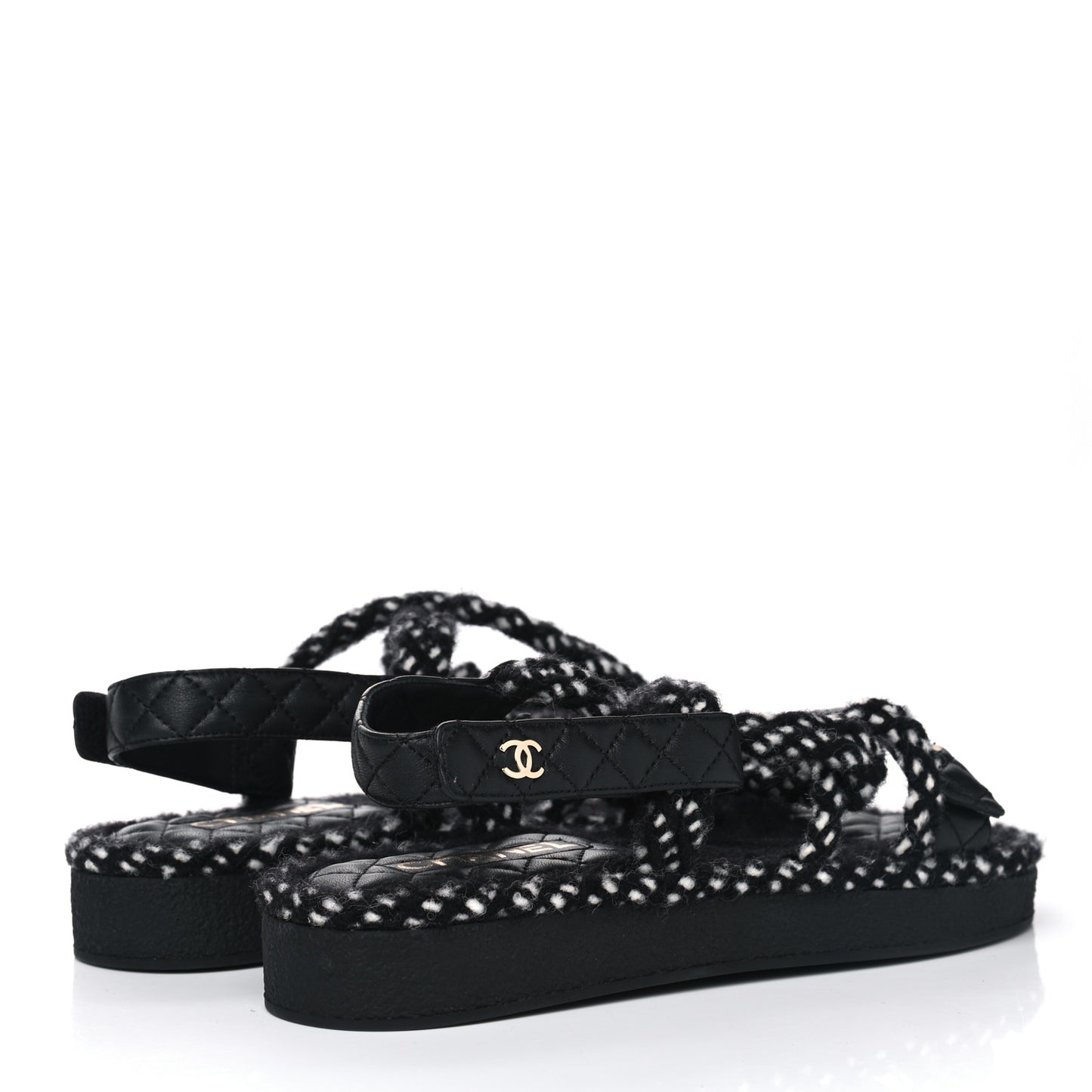 Cord Lambskin Quilted Logo Sandals 41 Black White