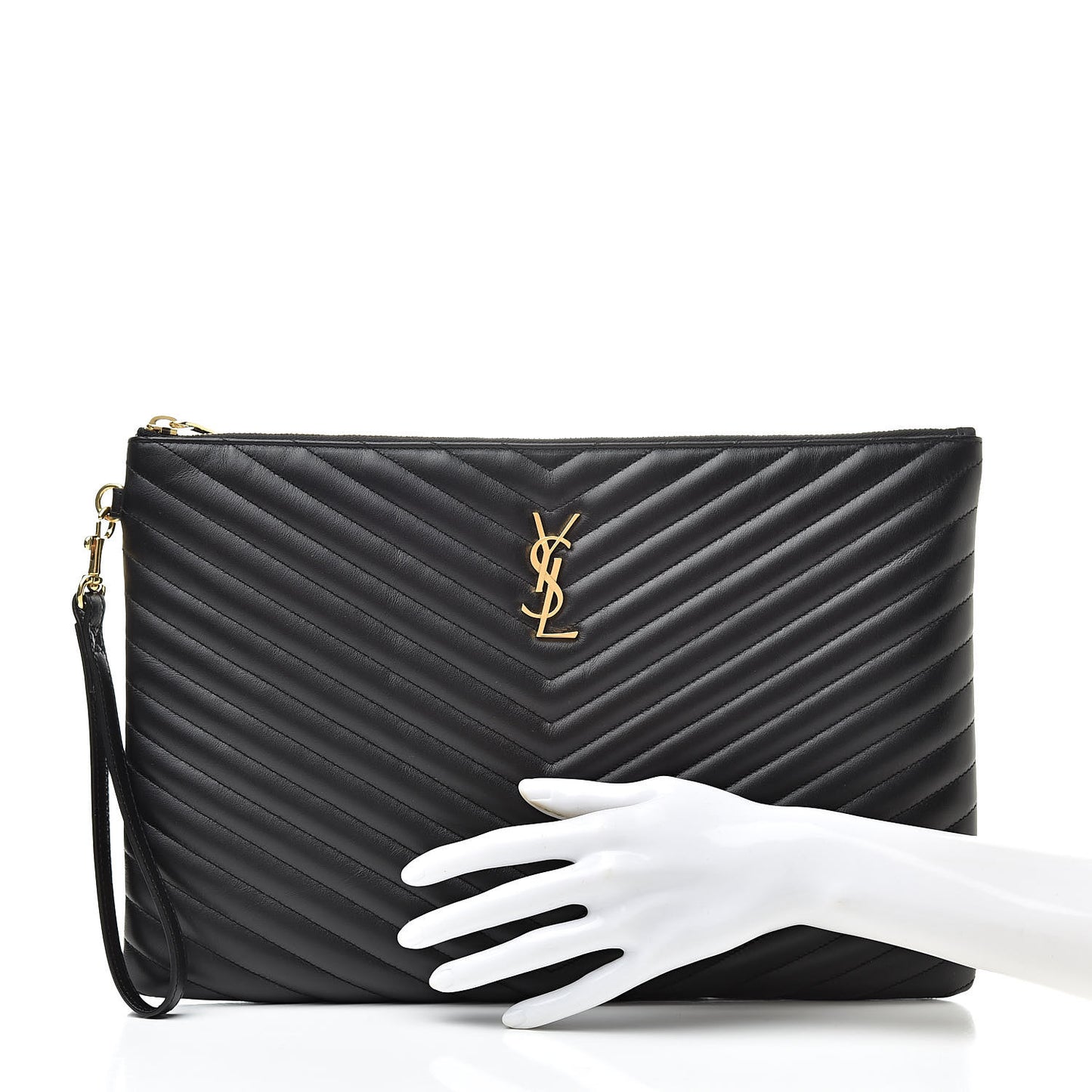 Calfskin Matelasse Chevron Monogram Document Holder Black