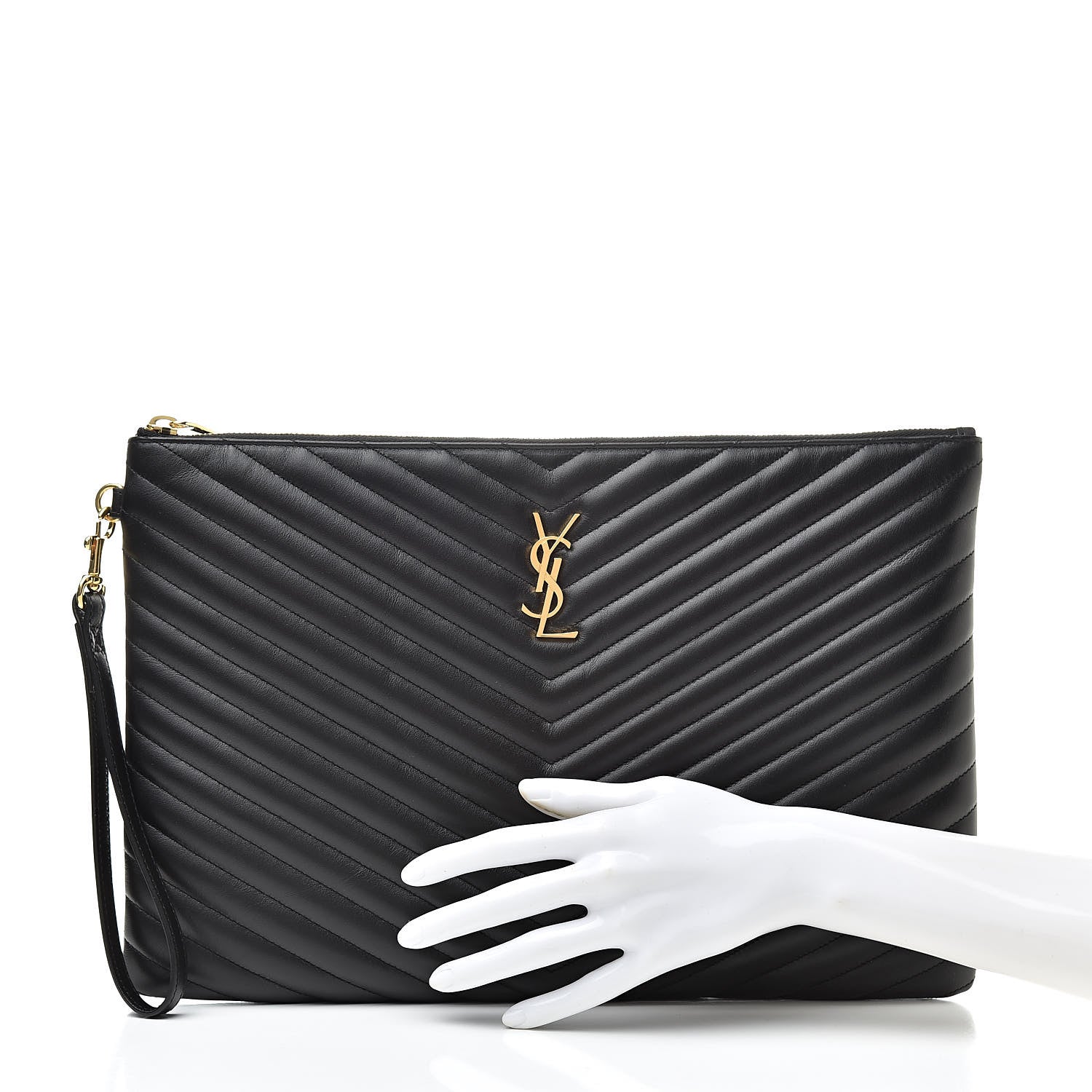 Saint Laurent Calfskin Matelasse Chevron Monogram Document Holder Black 2 of 8