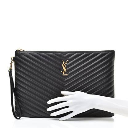 Saint Laurent Calfskin Matelasse Chevron Monogram Document Holder Black 2 of 8
