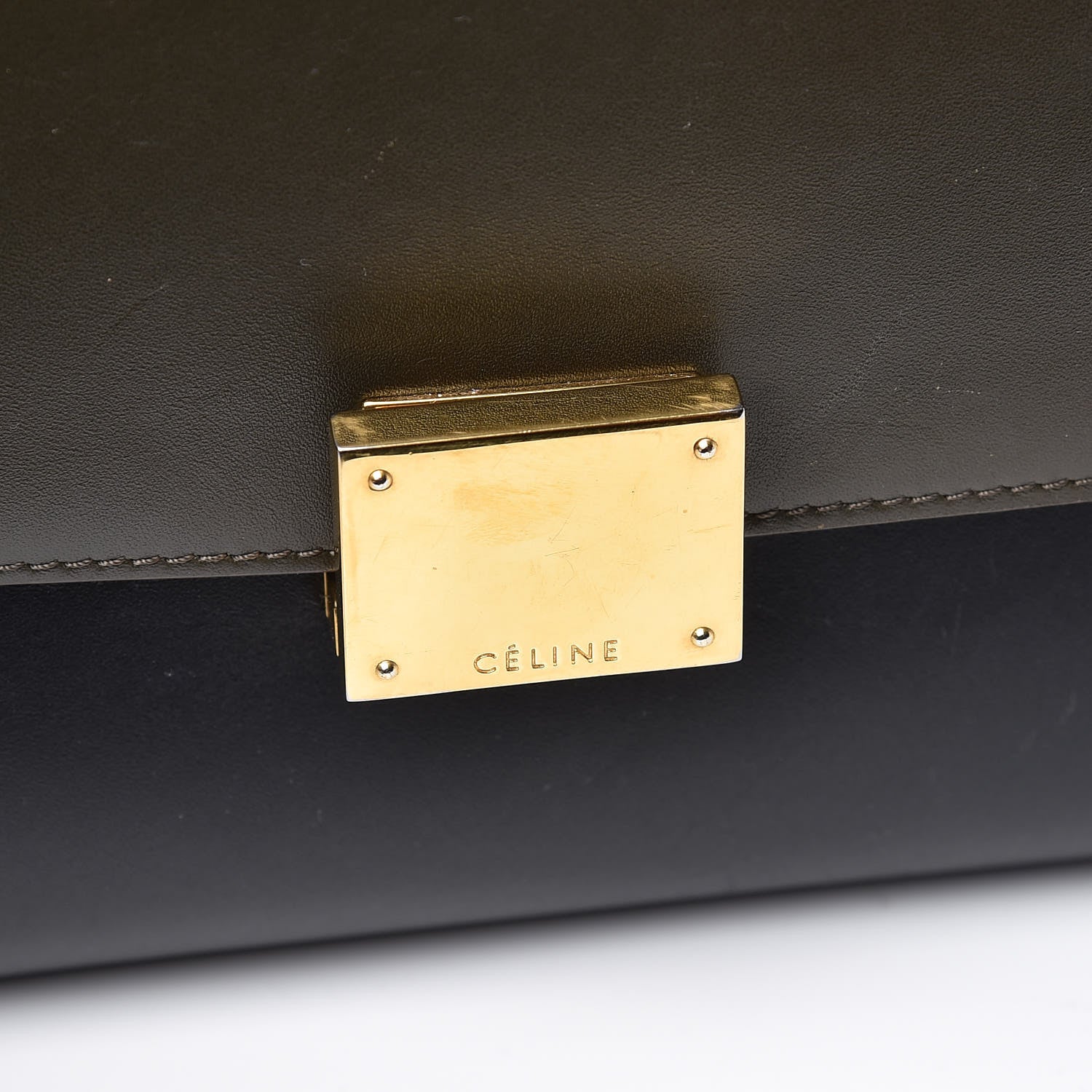 Celine Satin Calfskin Small Tri-Color Trapeze Khaki 9 of 19