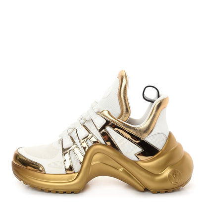 Louis Vuitton Metallic Calfskin Technical Nylon LV Archlight Sneakers 38 White Gold 1 of 11