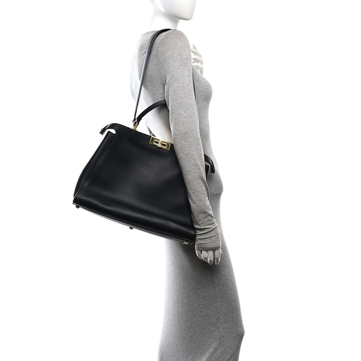 Fendi Vitello Tahiti Burro Large Peekaboo Iconic Essentially Satchel Black Corda 2 of 9