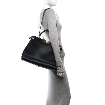 Fendi Vitello Tahiti Burro Large Peekaboo Iconic Essentially Satchel Black Corda 2 of 9