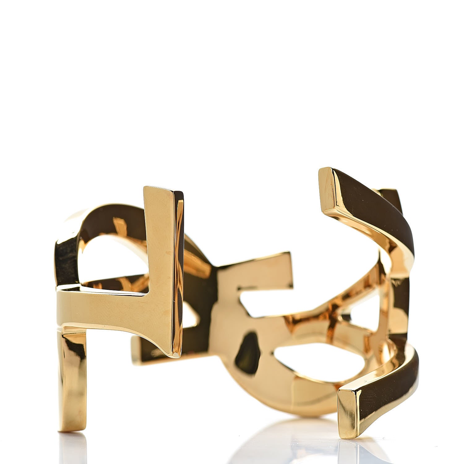 Saint Laurent Brass Monogram Medium Cuff Bracelet Gold 3 of 4