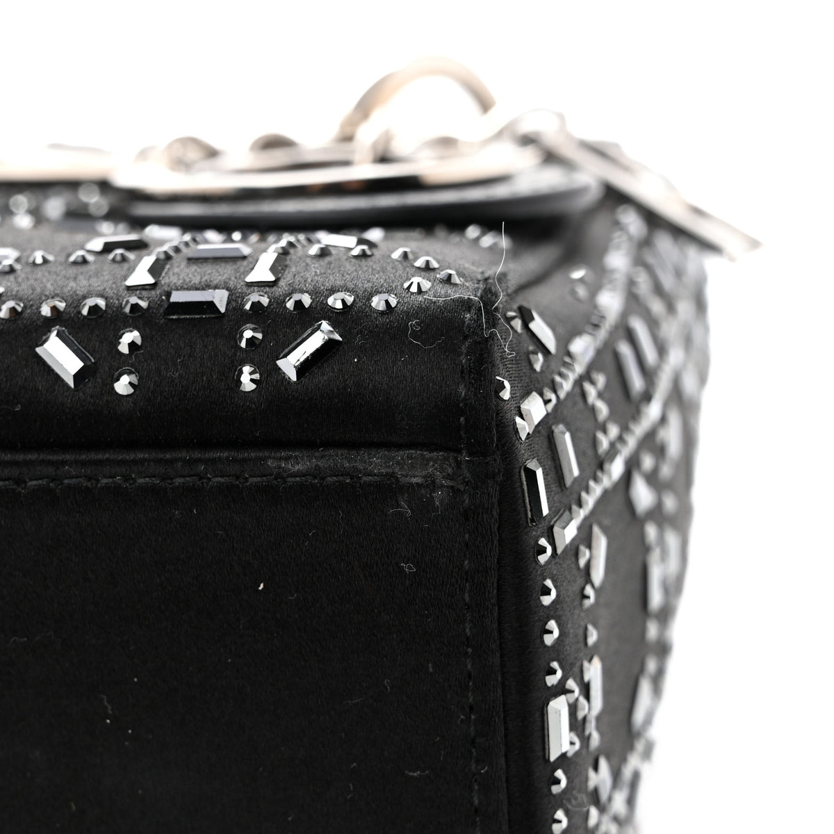 Satin Crystal Cannage Mini Lady Dior Black